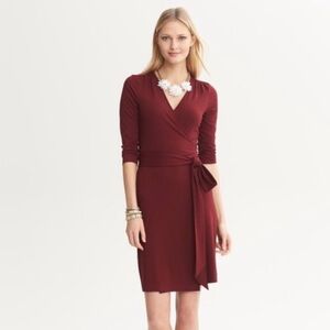 WHBM Jersey Wrap Midi Dress Wine‎ Maroon Burgundy Classic Workwear Capsule